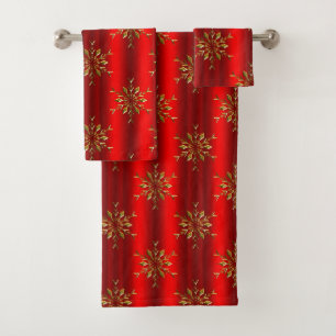 Gold Stars on Red Christmas Bath Towel Set