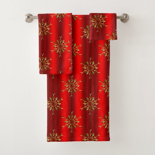 Gold Stars on Red Christmas Bath Towel Set (Insitu)