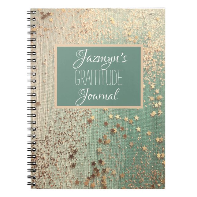  Gold Stars on Sage Gratitude Personalised Notebook (Front)