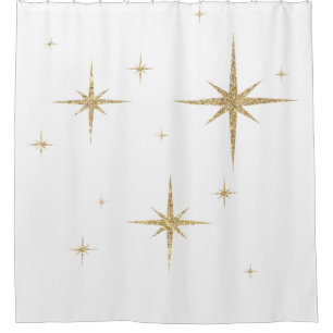 Gold Stars on White Shower Curtain