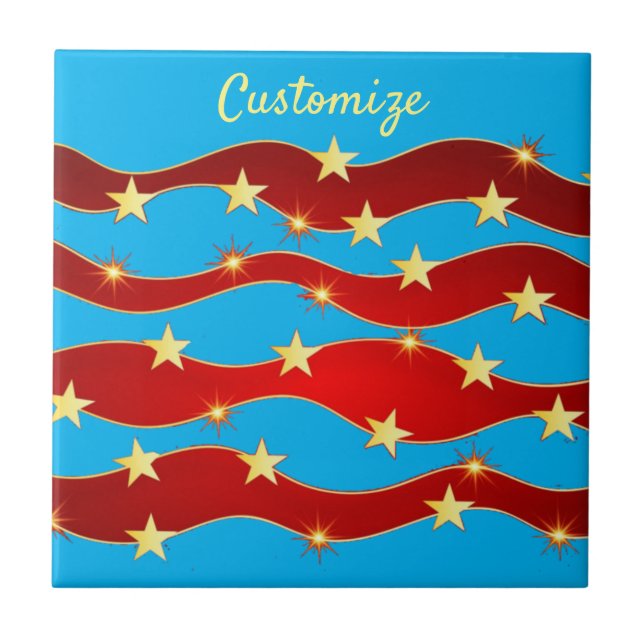 Gold Stars Patriotic Sky Thunder_Cove  Ceramic Tile (Front)