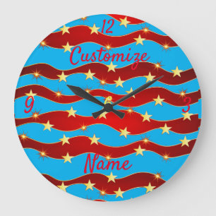 Gold Stars Patriotic Sky Thunder_Cove Large Clock