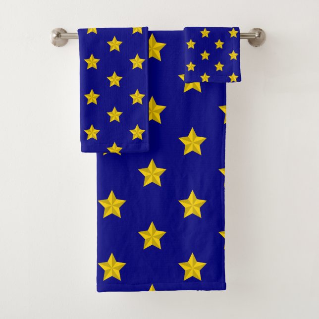 Gold Stars Pattern, Navy Blue, Exclusive Bath Towel Set (Insitu)