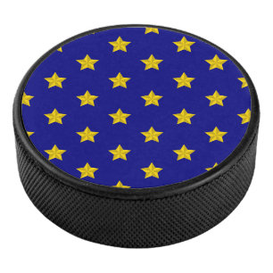 Gold Stars Pattern, Navy Blue, Exclusive Hockey Puck