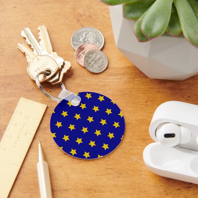 Gold Stars Pattern, Navy Blue, Exclusive Key Ring (Desk)