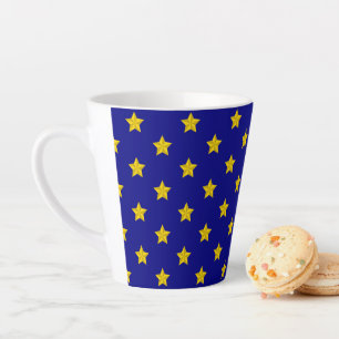 Gold Stars Pattern, Navy Blue, Exclusive Latte Mug