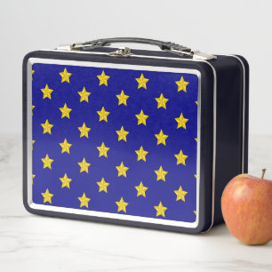 Gold Stars Pattern, Navy Blue, Exclusive Metal Lunch Box