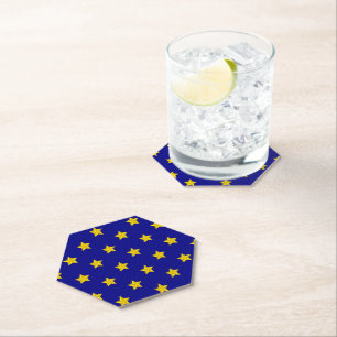 Gold Stars Pattern, Navy Blue, Exclusive Paper Coaster