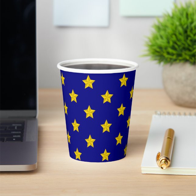 Gold Stars Pattern, Navy Blue, Exclusive Paper Cups (Insitu)