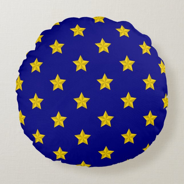 Gold Stars Pattern, Navy Blue, Exclusive Round Cushion (Front)