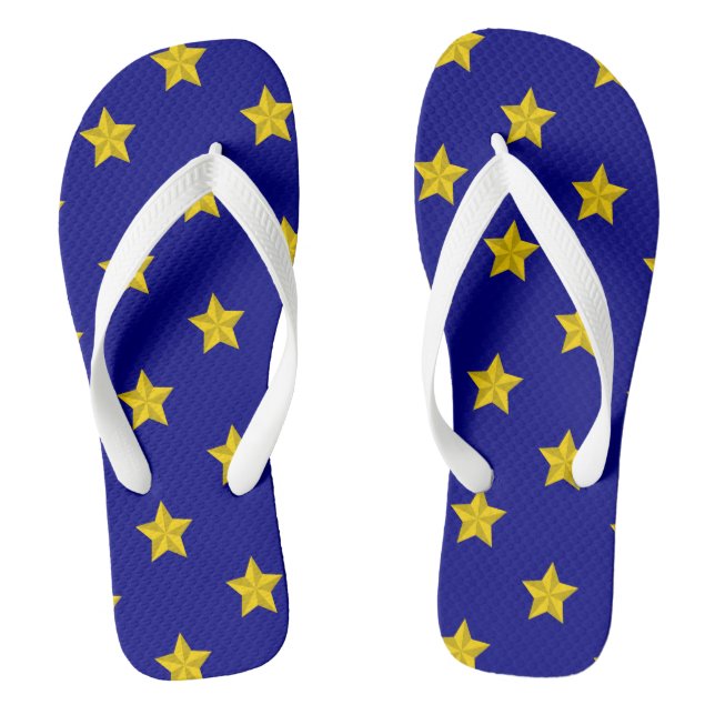 Gold Stars Pattern, Navy Blue, Exclusive Thongs (Footbed)