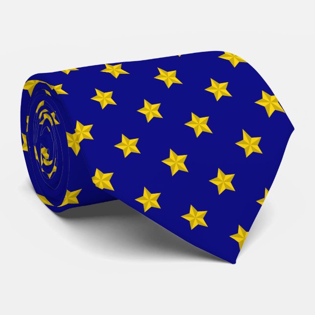 Gold Stars Pattern, Navy Blue, Exclusive Tie (Rolled)