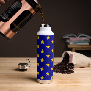 Gold Stars Pattern, Navy Blue, Exclusive Water Bottle