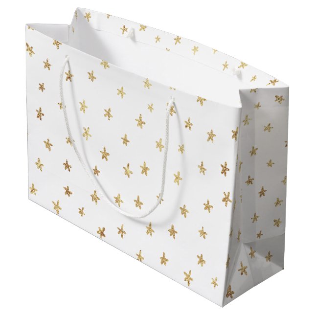 Gold Stars Pattern White Large Gift Bag (Back Angled)