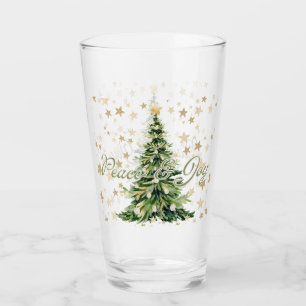Gold Stars Peace And Joy Green Christmas Tree Glass