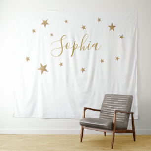 Gold Stars Personalised Name backdrop Tapestry