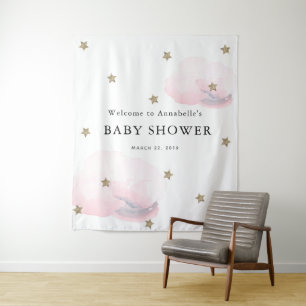 Gold Stars & Pink Clouds Baby Shower Tapestry