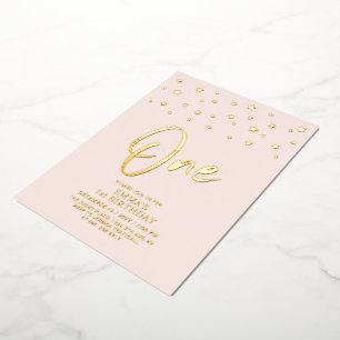 Gold Stars Pink One 1st Birthday Party