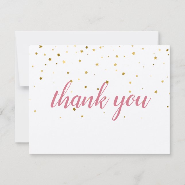 Gold Stars Pink Script Rustic Thank You Discount (Front)
