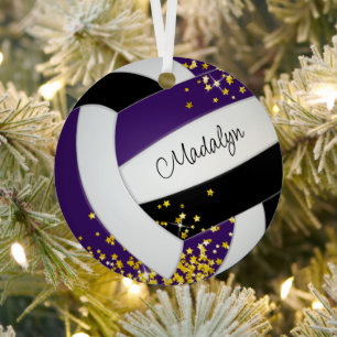 gold stars purple black volleyball team gift ideas metal tree decoration