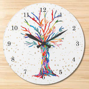 Gold Stars Rainbow Colours Tree of Life Large Clock