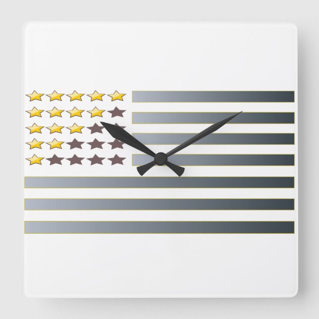 GOLD STARS SILVER STRIPES Patriotic Flag  Clock (Front)