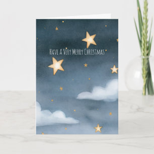 Gold Stars Sky Clouds Snowflake Christmas Card