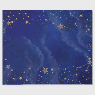 Gold Stars,Sky,Navy Blue, Holiday Wrapping Paper