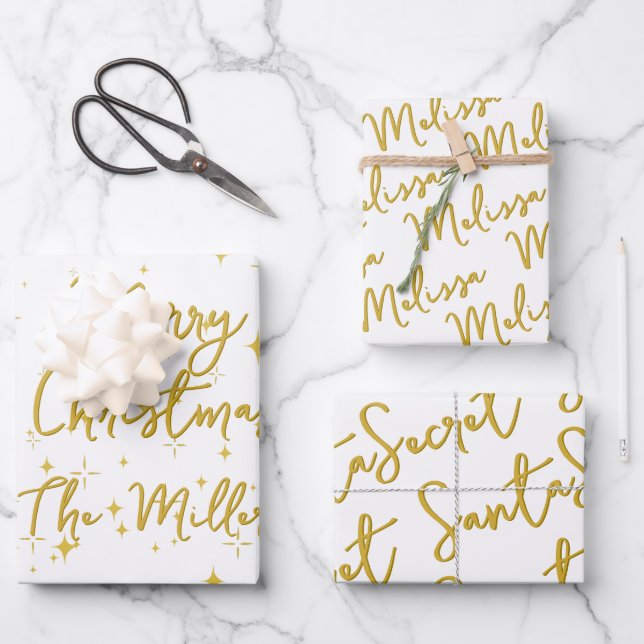 Gold Stars & Sparkles Personalised Wrapping Paper (Front)