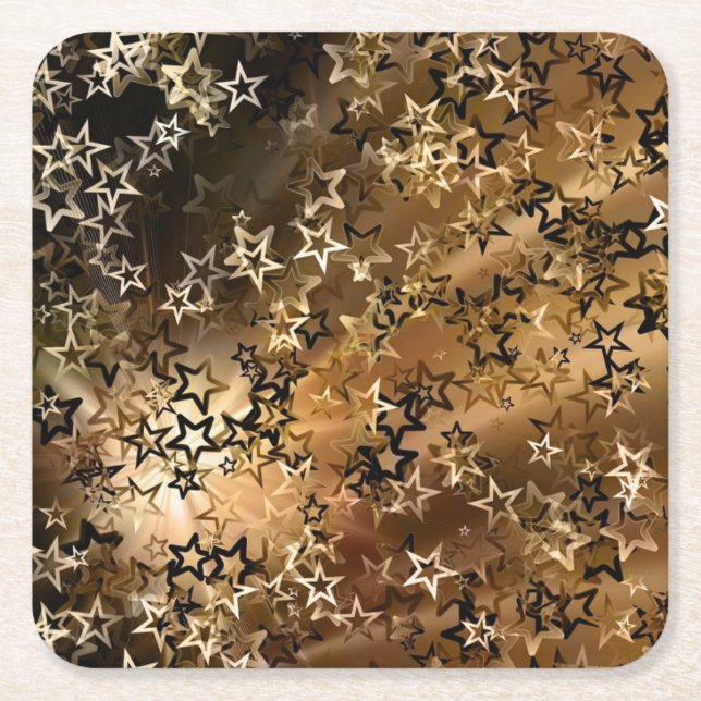 Gold Stars Square Paper Coaster (Front)