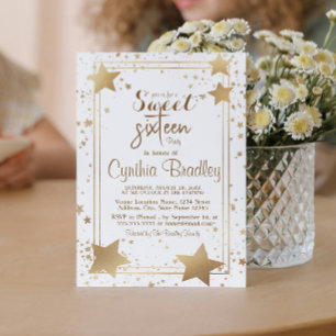 Gold Stars  Sweet Sixteen Birthday Party  Invitation