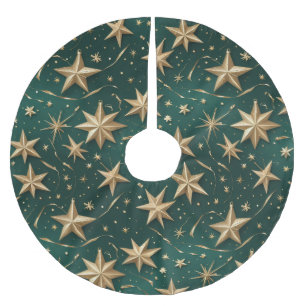 Gold Stars Tree Skirt Dark Green Elegant Decor