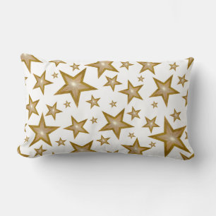 "Gold" Stars White 'Text' lumbar gold Cushion