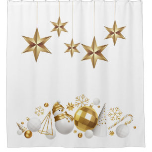 Gold Stars with Gold and White Christmas Ornaments Shower Curtain