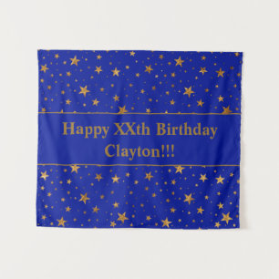 Gold Stars With Message On Blue Birthday Tapestry