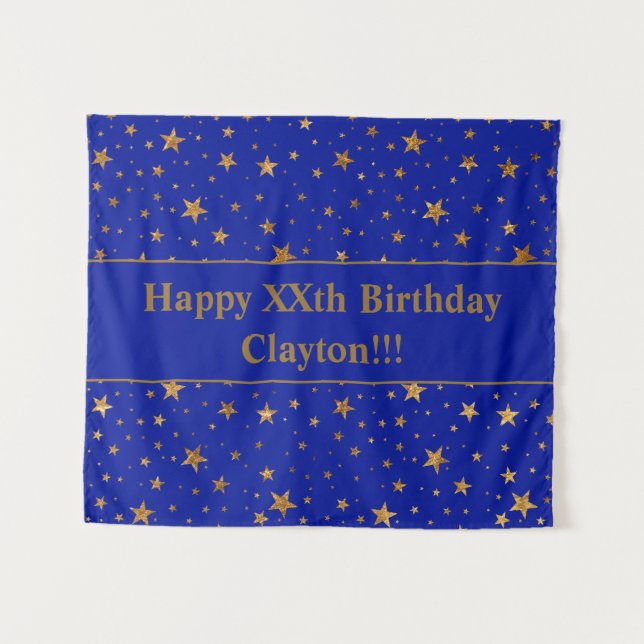 Gold Stars With Message On Blue Birthday Tapestry (Front (Horizontal))