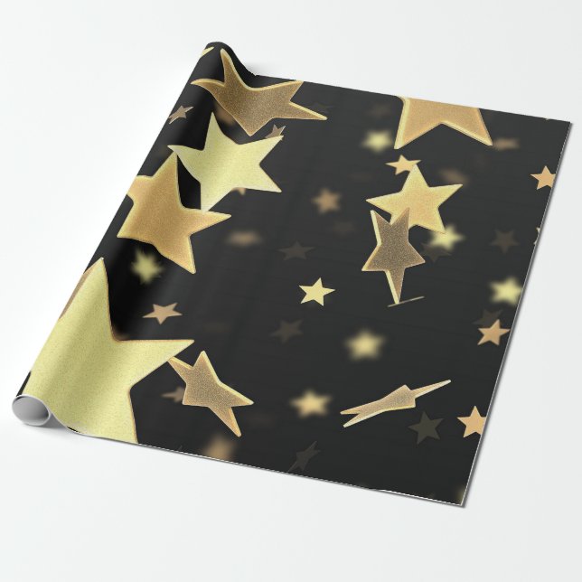 Gold Stars Wrapping Paper (Unrolled)
