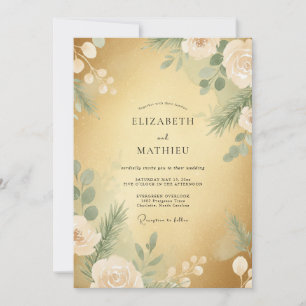 Gold Stately Winter Floral Wedding Invitation