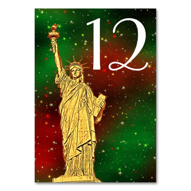 Gold Statue of Liberty NYC Skyline #2 Xmas Starry Table Number (Back)