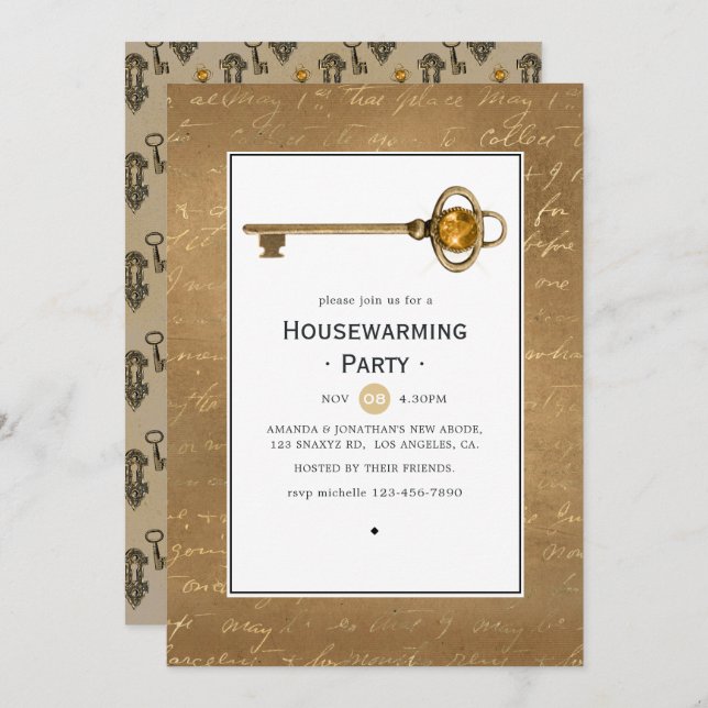 Gold Steampunk Housewarming Party Invitation (Front/Back)