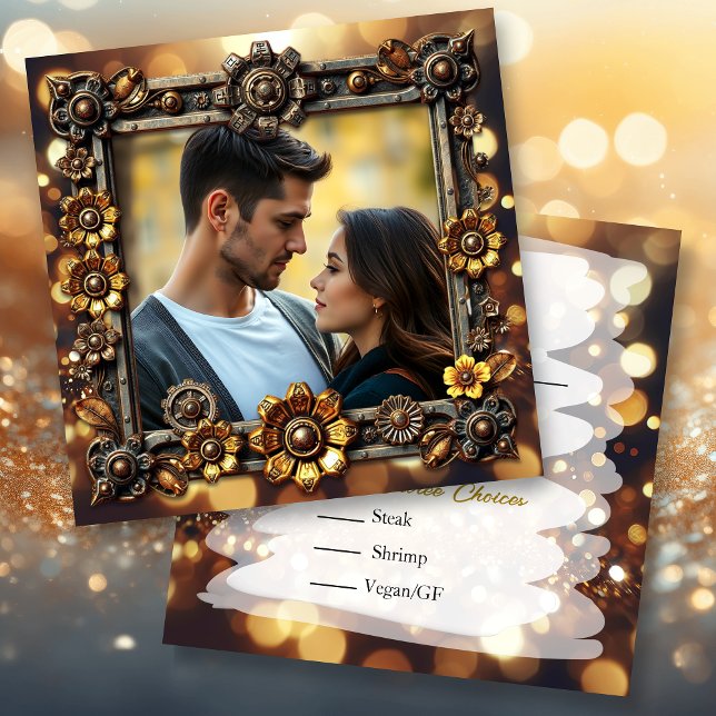 Gold Steampunk Personalised Wedding RSVP Save The Date (Creator Uploaded)