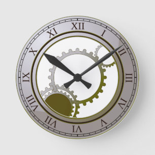 Gold steampunk wall clock