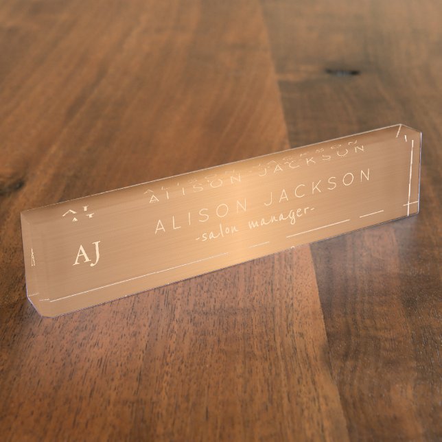 Gold steel copper metallic business name monogram nameplate (Side)