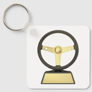 Gold steering wheel trophy key ring