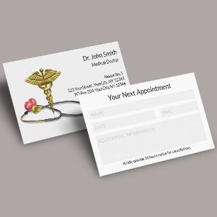 Gold Stethoscope Caduceus Heart Medical Reminder Appointment Card