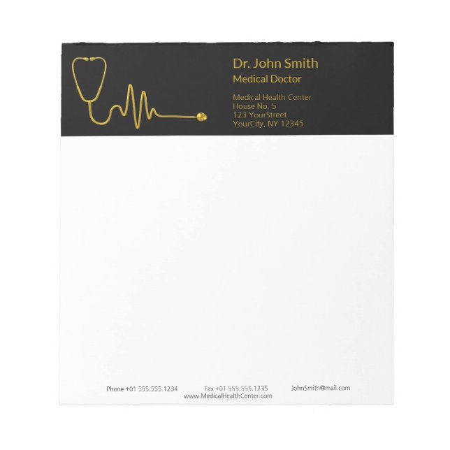 Gold Stethoscope ECG Wave Luxury EKG Line Medical Notepad (Front)