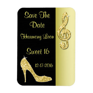 Gold Stiletto & Treble Cleft 16th Save The Date Magnet