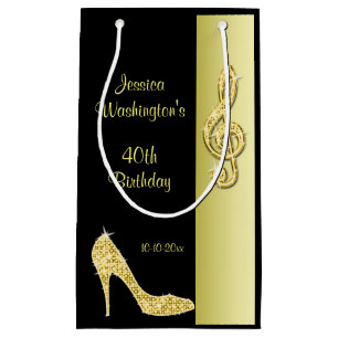 Gold Stiletto & Treble Cleft 40th Birthday Party Small Gift Bag