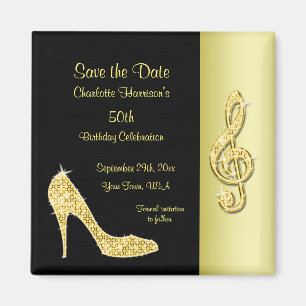 Gold Stiletto & Treble Cleft 50th Save The Date Magnet