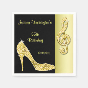 Gold Stiletto & Treble Cleft 55th Birthday Napkin